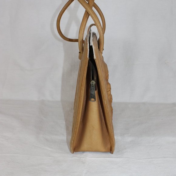 VTG AZTEC MEXICAN LEATHER FIESTA Purse Large Handtooled Tan Leather Shoulder Bag